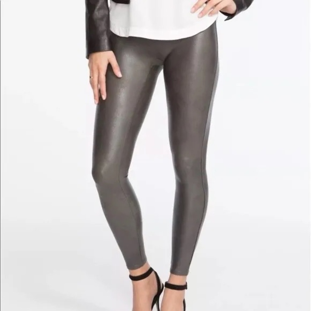 Spanx faux leather leggings size small in Gunmetal grey.